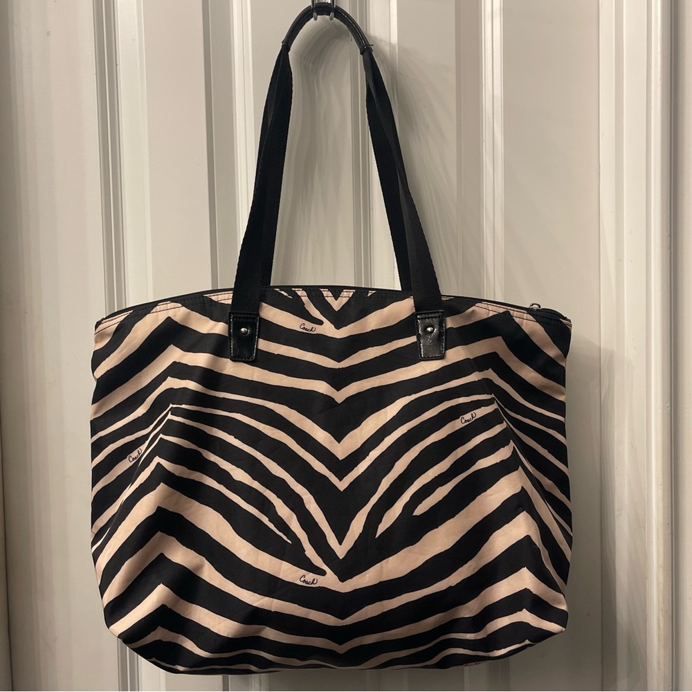 Coach Devin Zebra Print Nylon Tote Bag